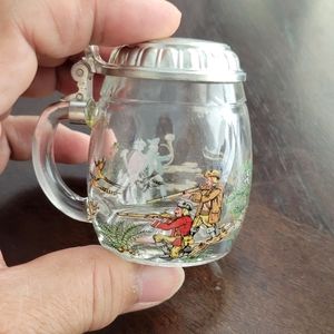 Vintage Mini Glass Beer Stein w/ Hunting Scene Made In Germany